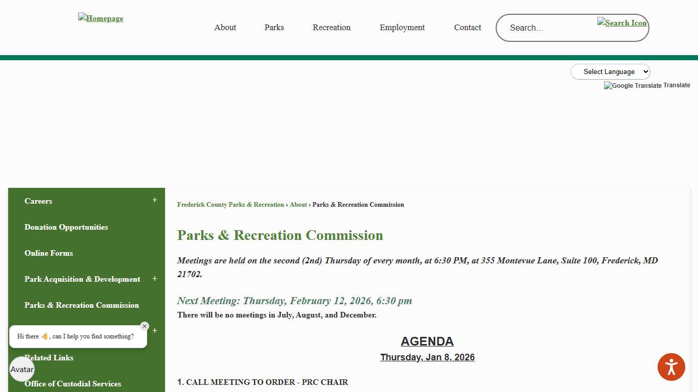 Parks & Recreation Commission Frederick County Parks and Recreation, MD