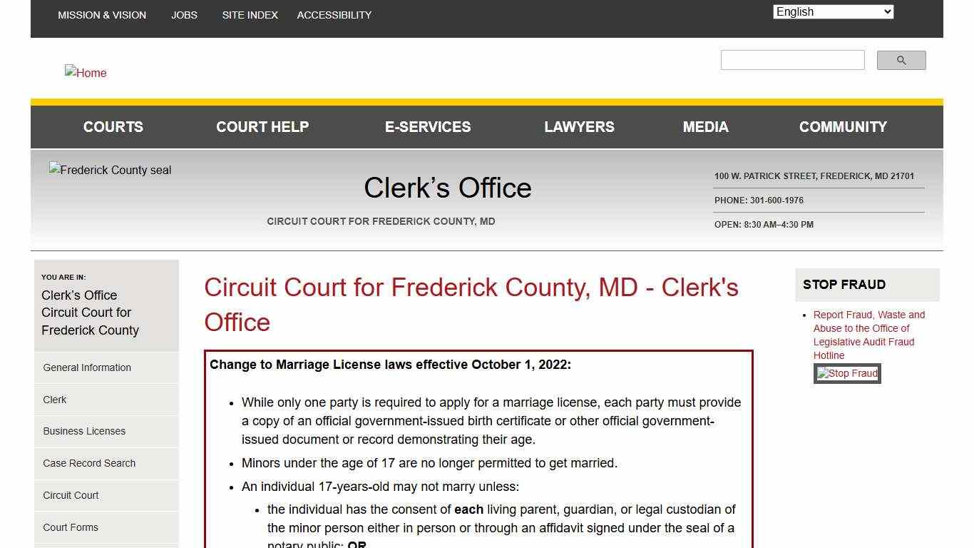 Circuit Court for Frederick County, MD - Clerk's Office Maryland Courts